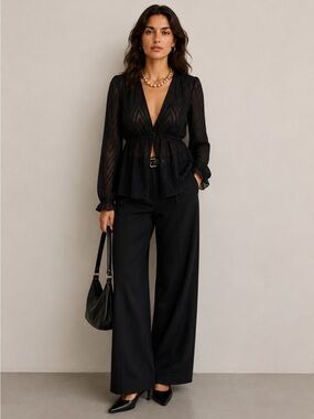 Zara Sheer DeepV Blouse | European Chic | Romantic Night Out | Pinterest It Girl